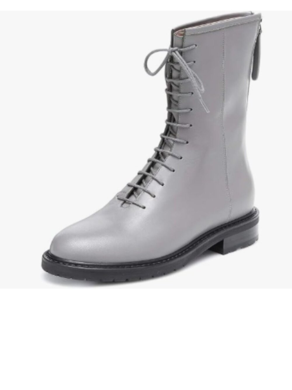 XYD Grey Women Girls Combat Boot Lug Sole Stacked Chunky Heel Front Lace Up Shoe